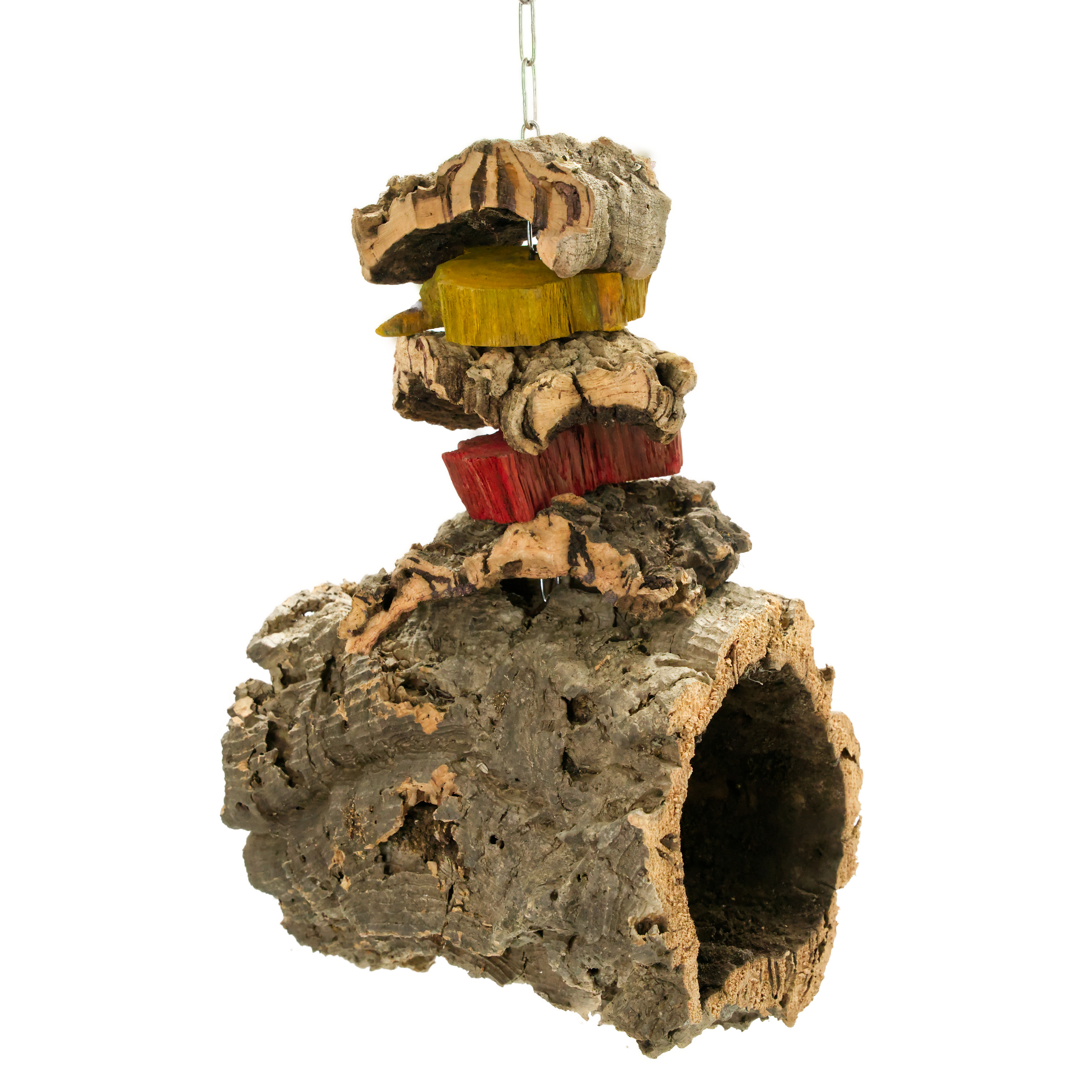 korkroehre-mit-spielzeug-vogelspielzeug-wellensittiche-nymphensittiche Korkhöhle mit Spielzeug