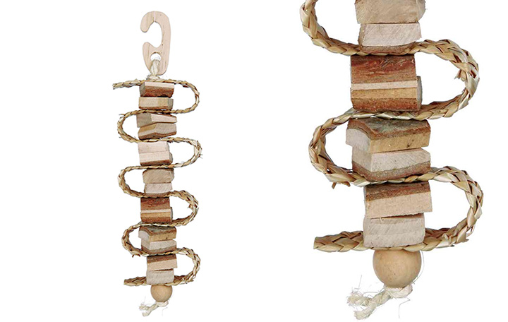 Knabberhölzer am Sisalbaseil, Rindenholz/Stroh