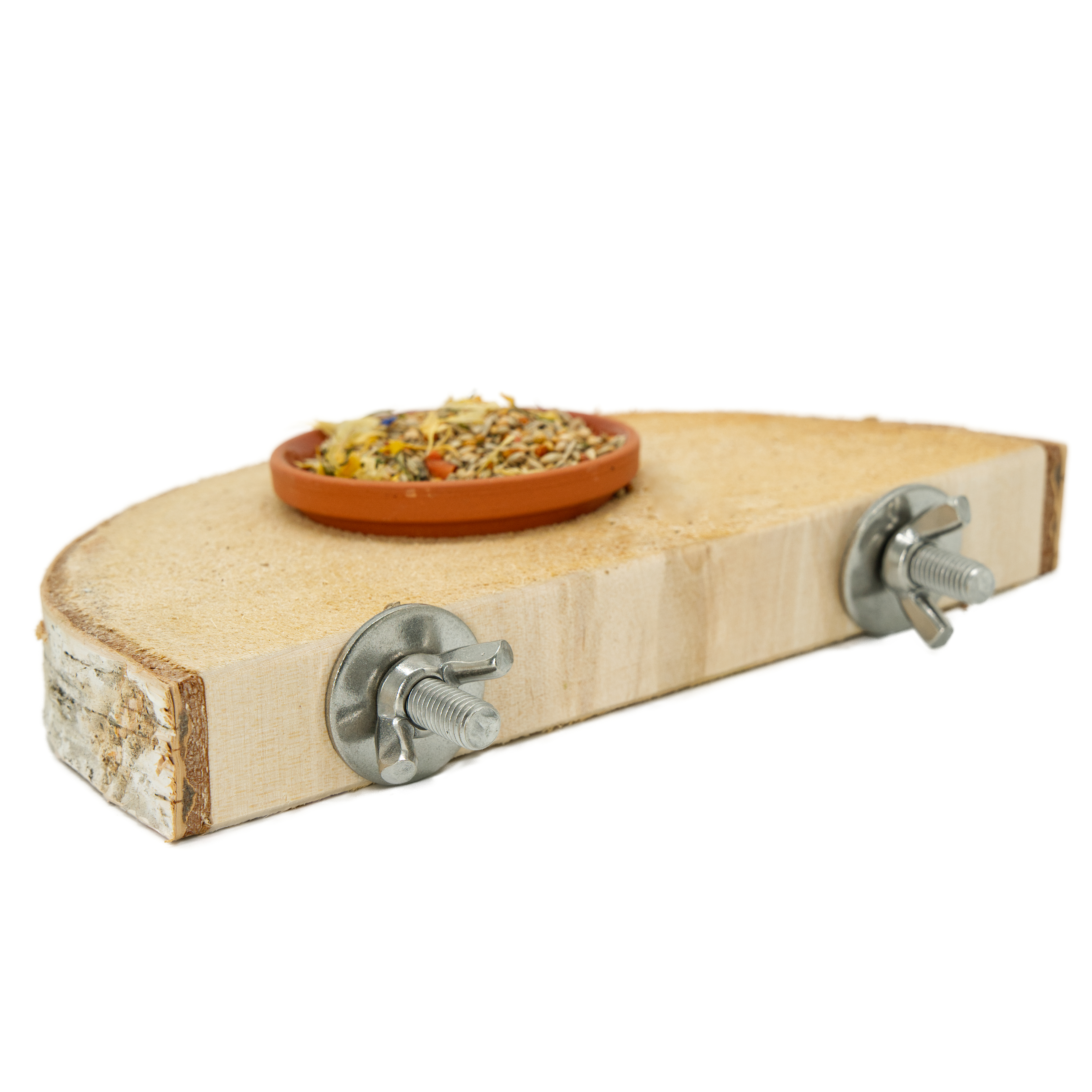 Sitzbrett mit Tonnapf, Edelstahlhalterung ca. 20-25 x 3 cm