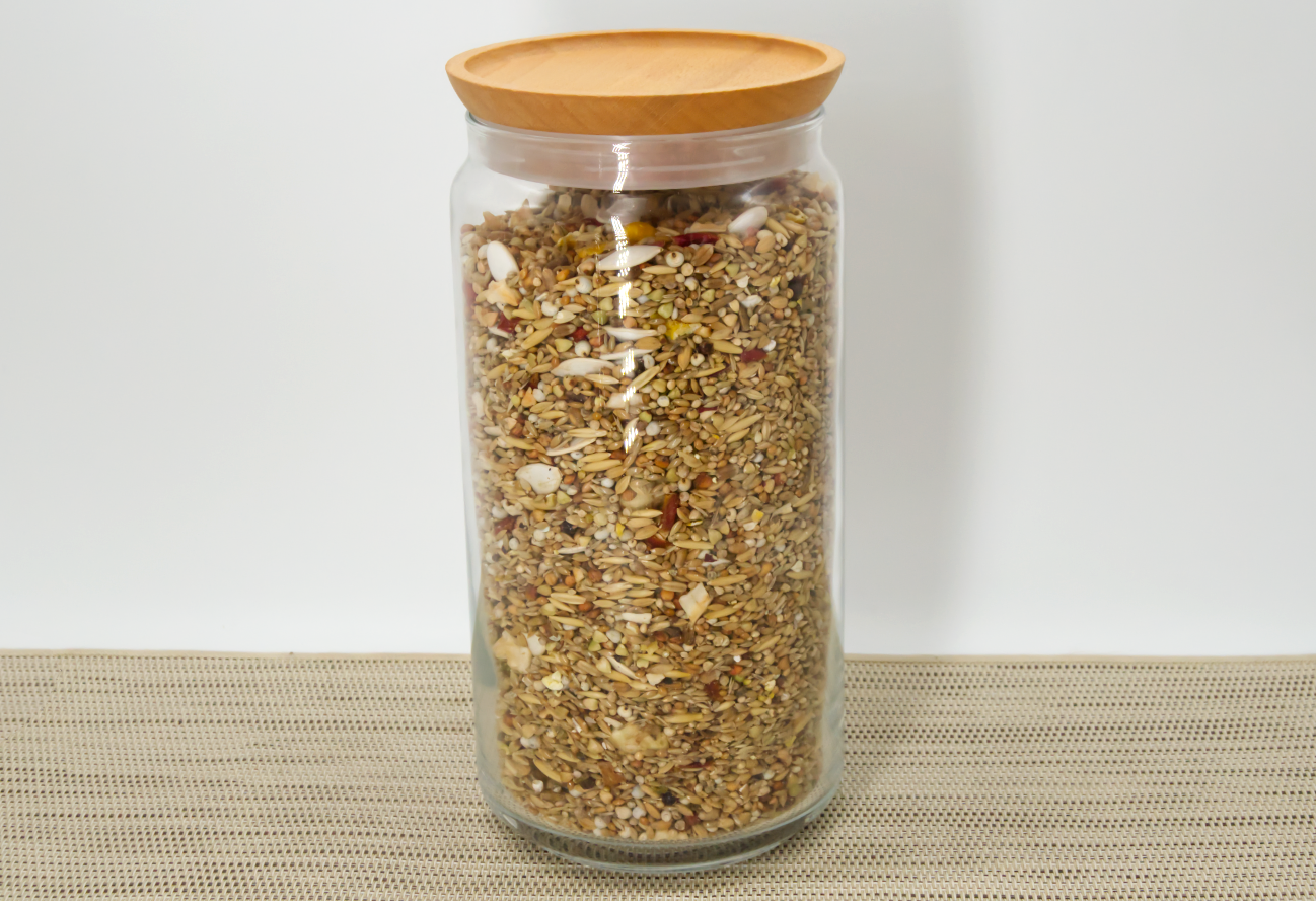 koernerbude-vorratsglas-fuer-vogel-fuer-vogelfutter Vorratsglas 1500 ml mit Bambusdeckel