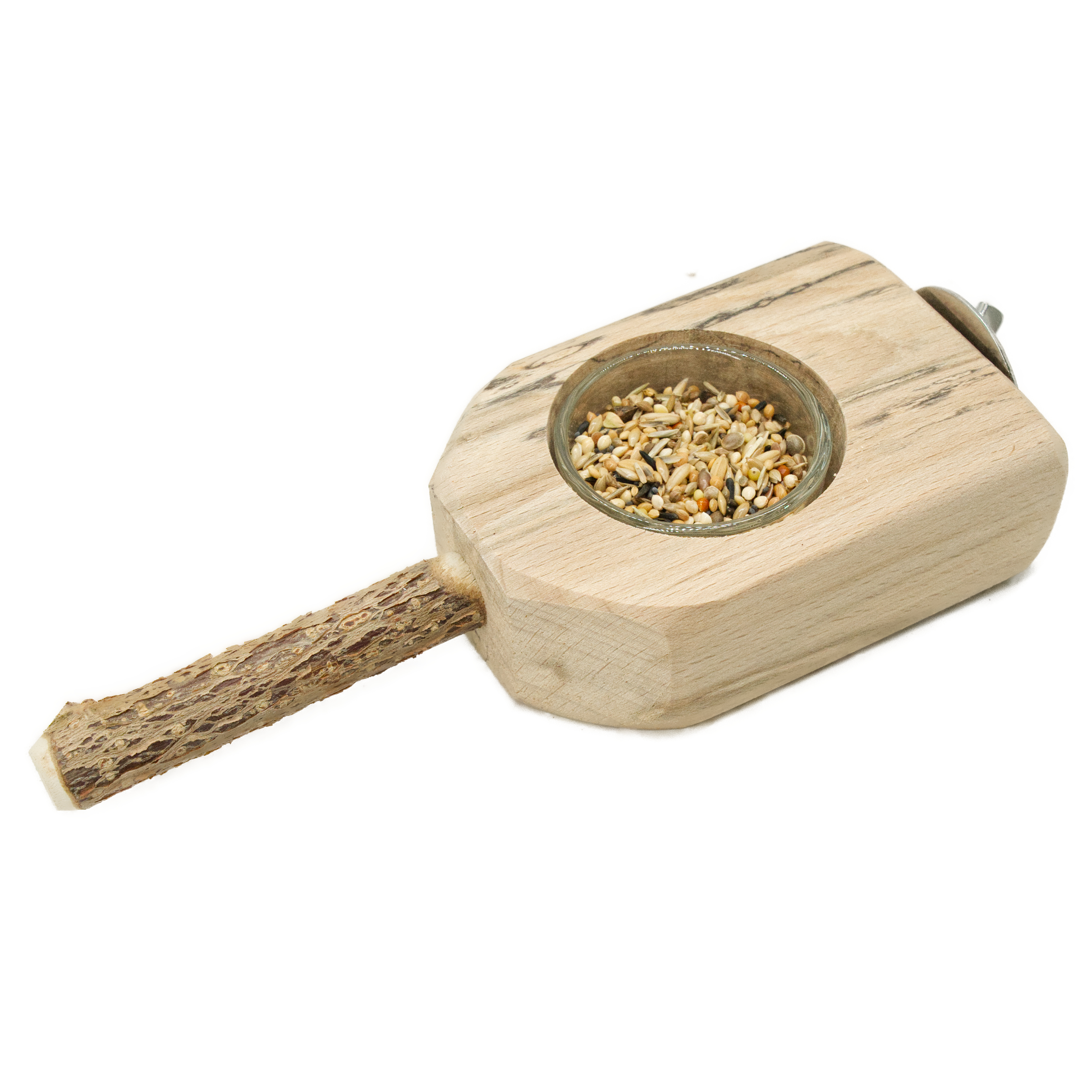 kleiner-futternapfhalter-aus-buchenholz-mit-sitzstange-futter